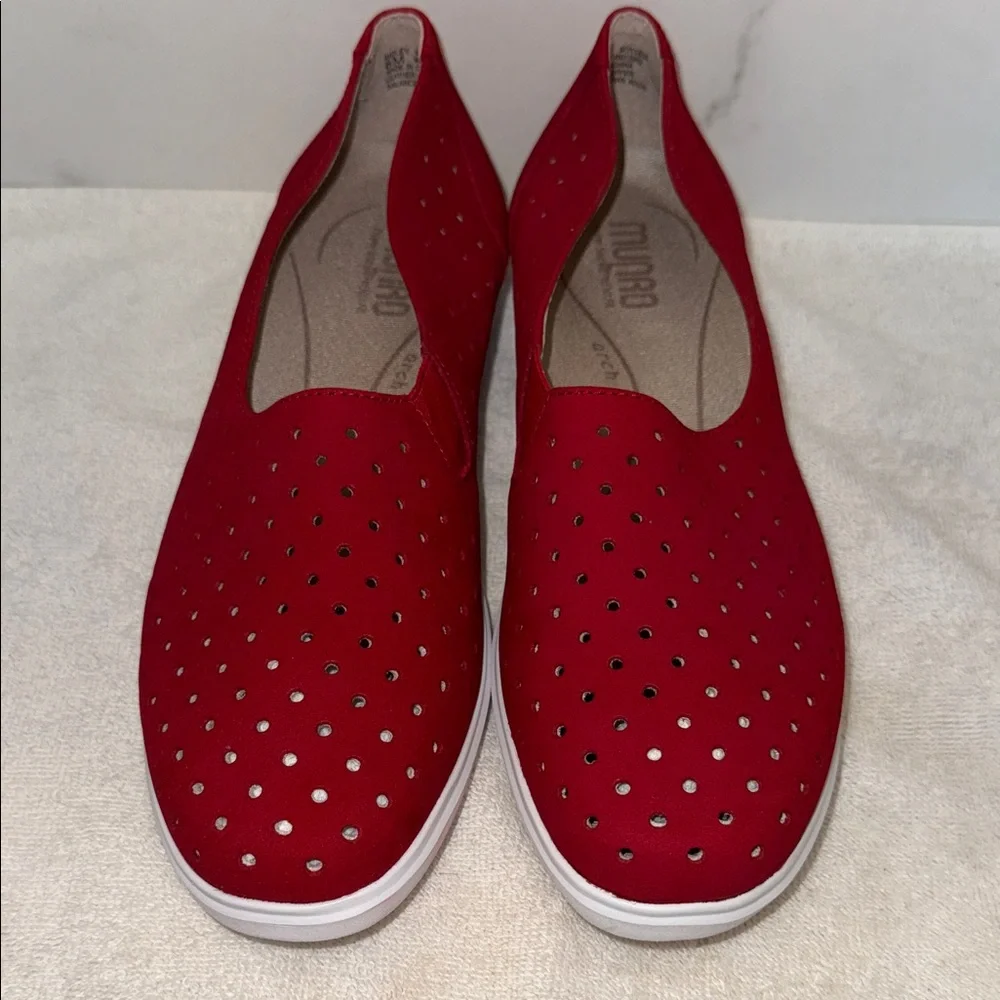 Munro Red Slip-On Flats with Perforated Design - Picture 1 of 11